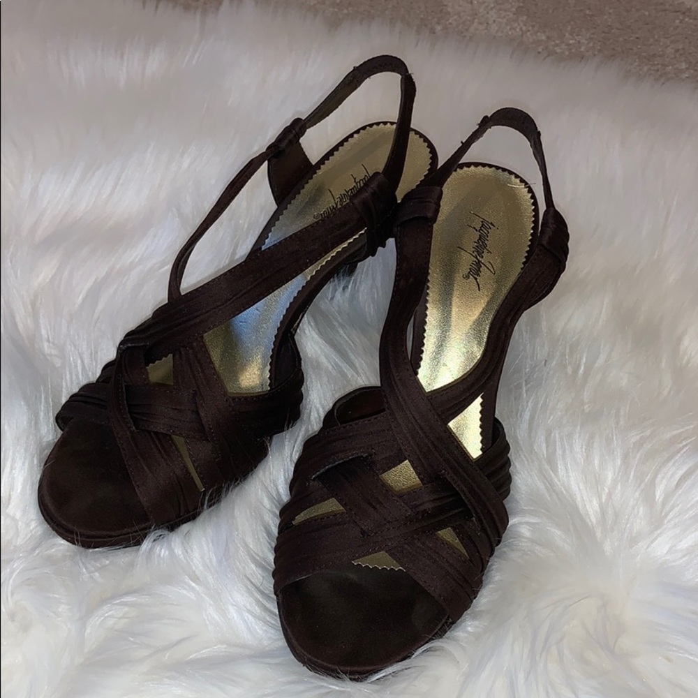Jacqueline Ferrar Brown Sling Back Open Toe Heels